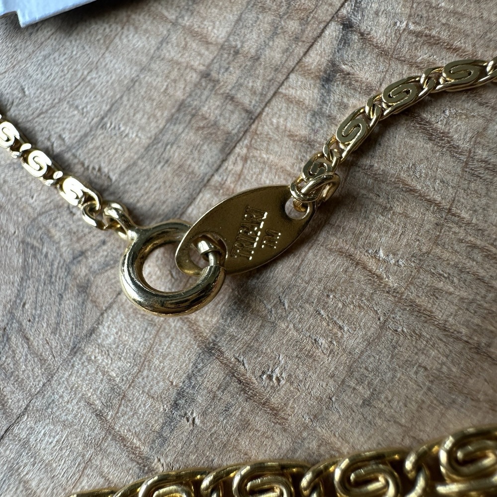 VTG Crown Trifari Paper Clip Chain Long Necklace 50 Inch Bracelet Set Gold Plate - Picture 7 of 10